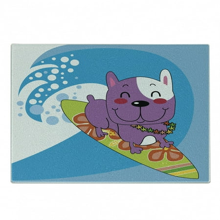 

Ride the Wave Cutting Board French Bulldog Surfing and Smiling Happy Adventure Exotic Dog Cartoon Decorative Tempered Glass Cutting and Serving Board Small Size Multicolor by Ambesonne