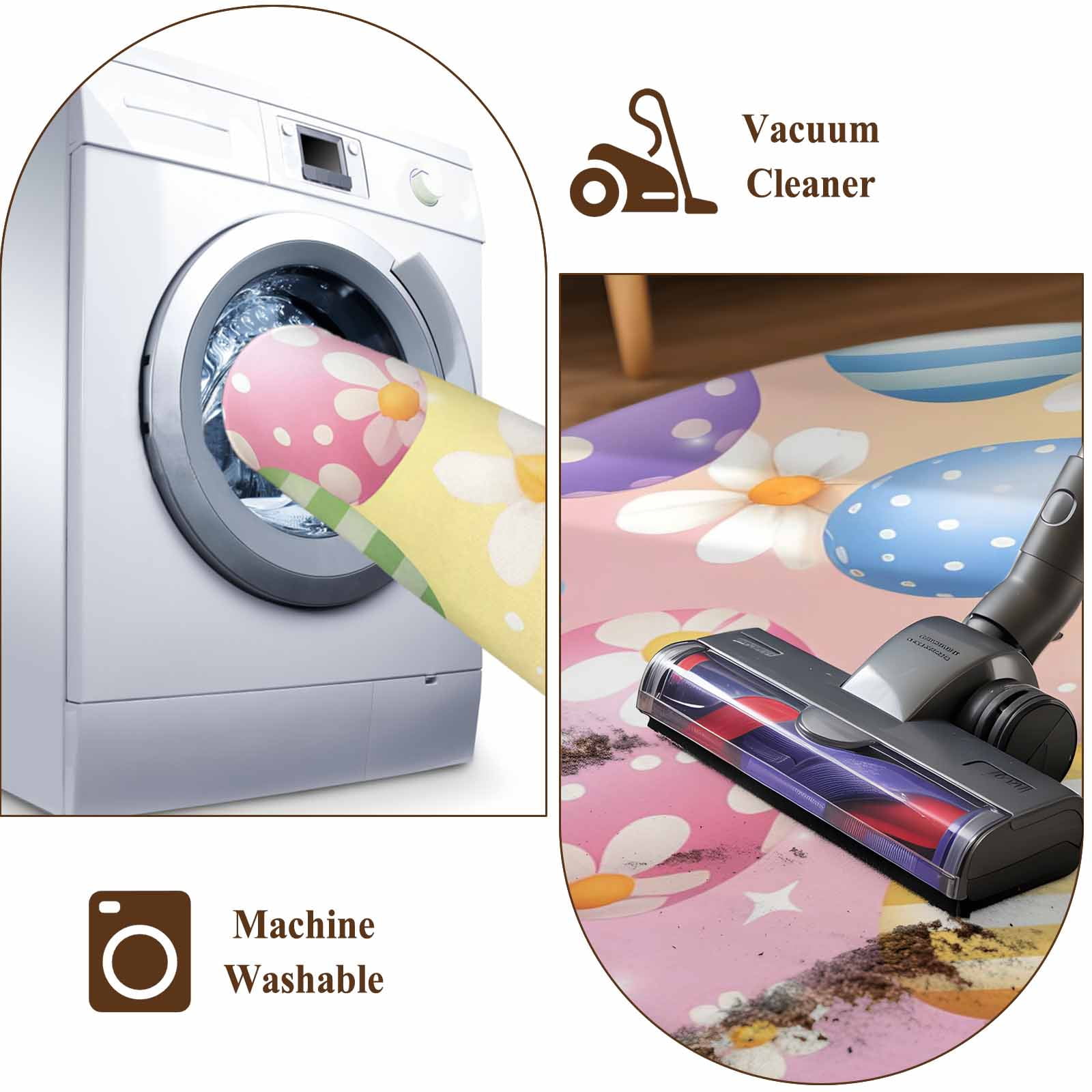 5'x7' Area Rugs for Living Room Bedroom, Easter Colorful Eggs Washable Rug Carpet Runner Indoor Outdoor, White Daisy Spring Flowers Non Slip Floor Mats Area Rug for Kitchen, Nursery