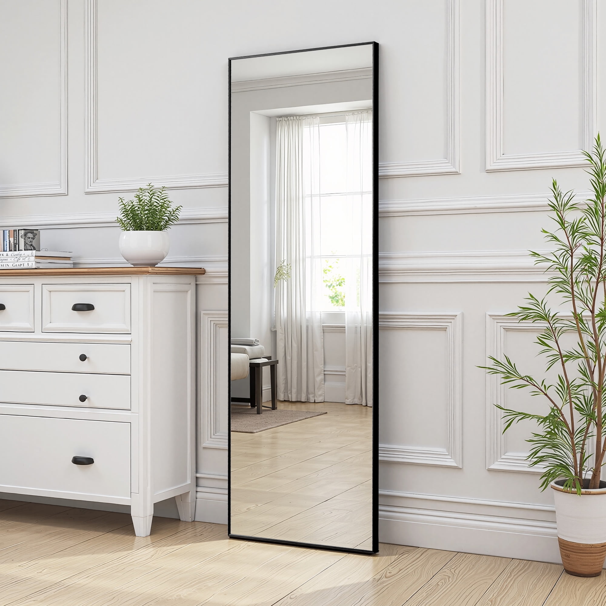 MAYEERTY 57×20" Rectangular Full Length Mirror, Freestanding for Bedroom & Living Room, Aluminum, Black