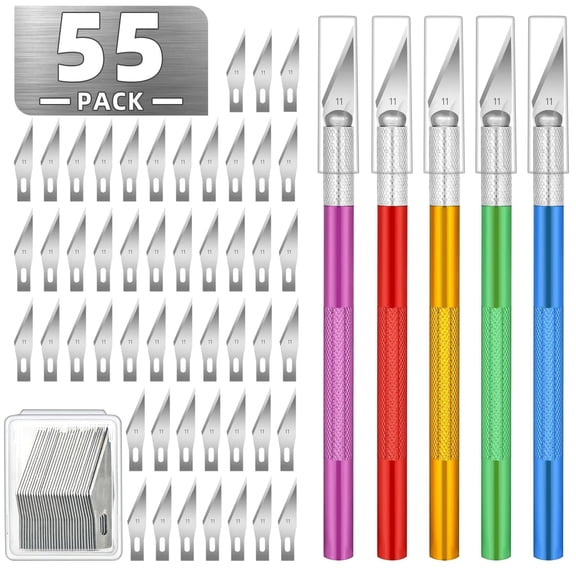 OFEFE 55-Piece Precision Hobby Knife Set with 5 Craft Knives and 50 #11 Blades - Professional X-Acto Knife for Art, Scrapbooking, Carving, DIY Projects, Model Building