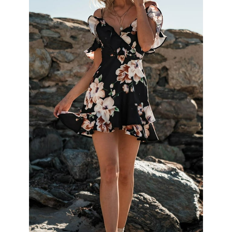 Short floral chiffon dress sales