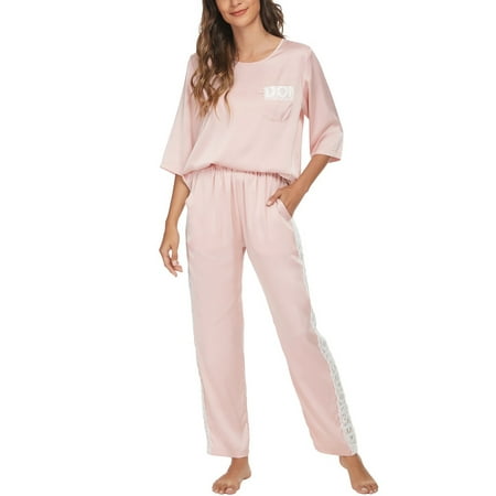 

cheibear Women s Satin Sleepwear Lounge with Pants Nightwear Long Sleeves Pajama Set