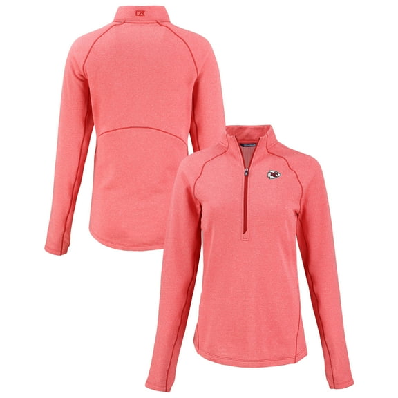 Women's Cutter & Buck Heather Red Kansas City Chiefs  Peshastin Eco Fleece Recycled Tri-Blend Raglan Half-Zip Jacket
