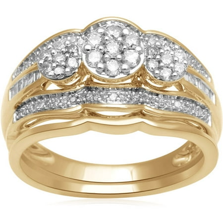 Got Baguette - 1/2 Carat T.W. Baguette- and Round-Cut Diamond 10kt Yellow Gold Bridal Set