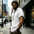 thumbnail image 6 of SHTXOZHI Mens Beach Outerwear Vests Short Sleeve V-Neck Hooded Tops Casual Vacation Comfortable Summer Jackets, 6 of 9