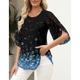thumbnail image 4 of ONLYSHE Womens Crew Neck Flowy T Shirts Short Sleeve Pleated Ruffle Summer Tunic Tops Loose Fit Henley Blouse, 4 of 6