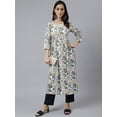 thumbnail image 3 of Janasya Indian Women's White Cotton Floral Block Print Flared Kurta, 3 of 8