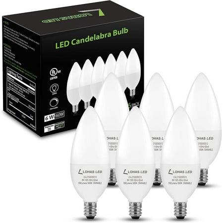 

E12 LED Bulb Dimmable 6W Candelabra Light Bulb 60W Equivalent 550Lumen LED Candle Light Bulbs Ceilling Fan Light Bulb for Home Office UL Listed 6 Pack (Daylight White)