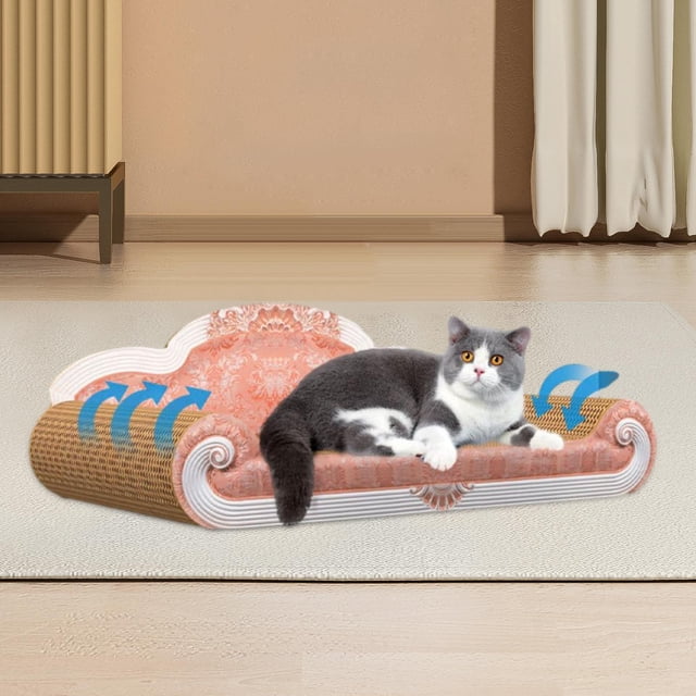 Rascador de cartón para gatos, almohadilla para rascar, juguetes para gatos, sofá rascador de cartón resistente al desgaste versátil para gatos para rosa