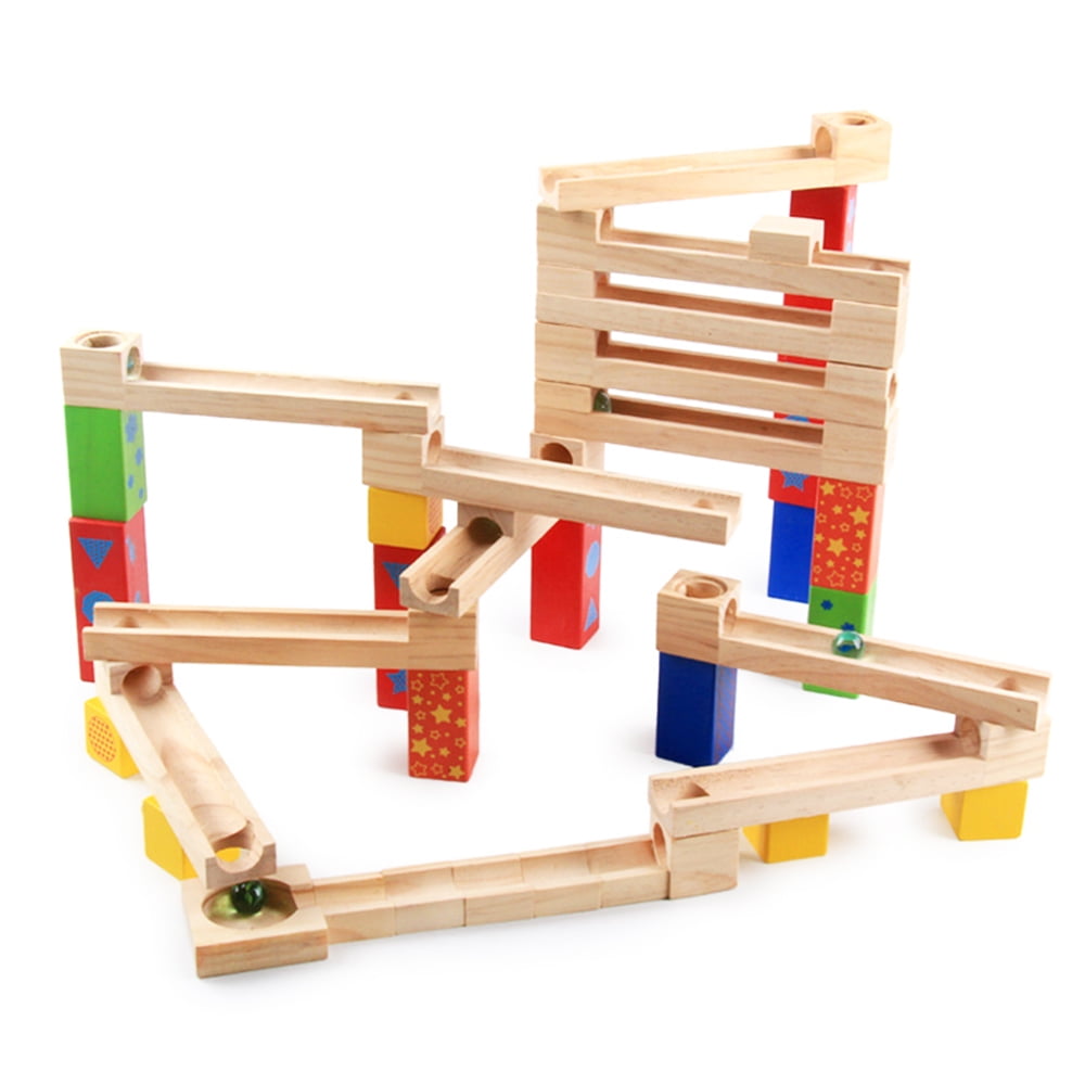 Willstar Wooden Marble Run, 53PCS Marble Run Construction Blocks Game Ball Run Track Toys
