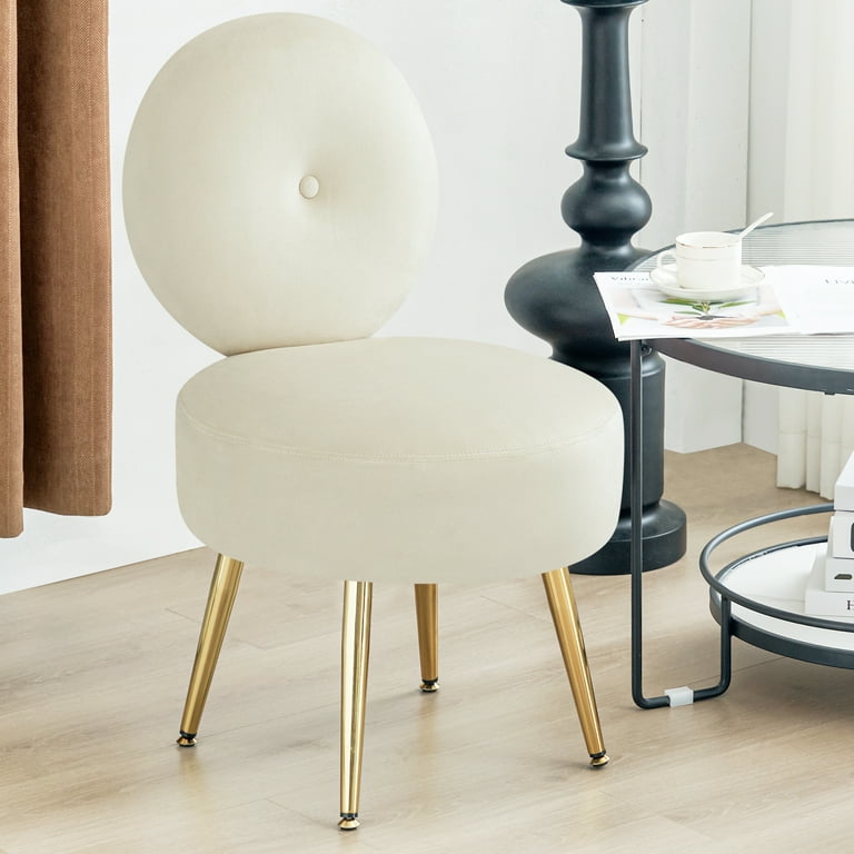 Furniliving Armless Vanity Chair for Makeup Room Velvet Vanity Stool with Back Living Room Chair with Solid Metal Legs for Bedro