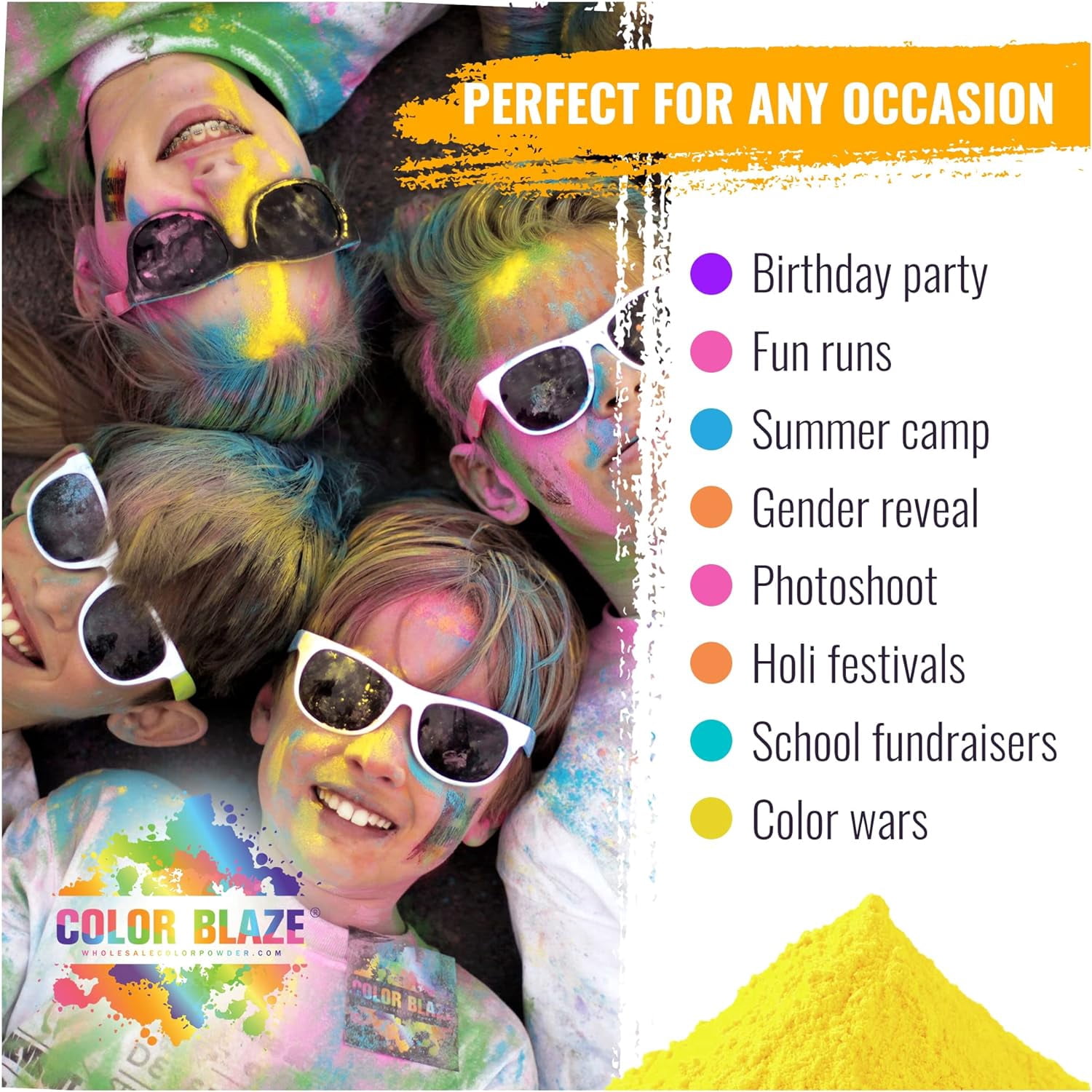 Color Powder Yellow - 25 Pounds - Ideal for Fun Runs, Holi Festivals, Color Wars, and More!
