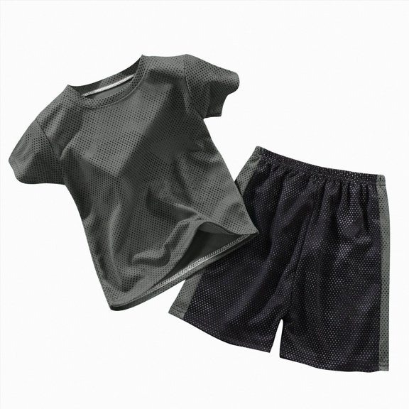 mgoYE Girls Boys Quick Dry Athletic Short-Sleeve T- Shirt and Active Mesh Shorts Set(Grey,5-6 Years)
