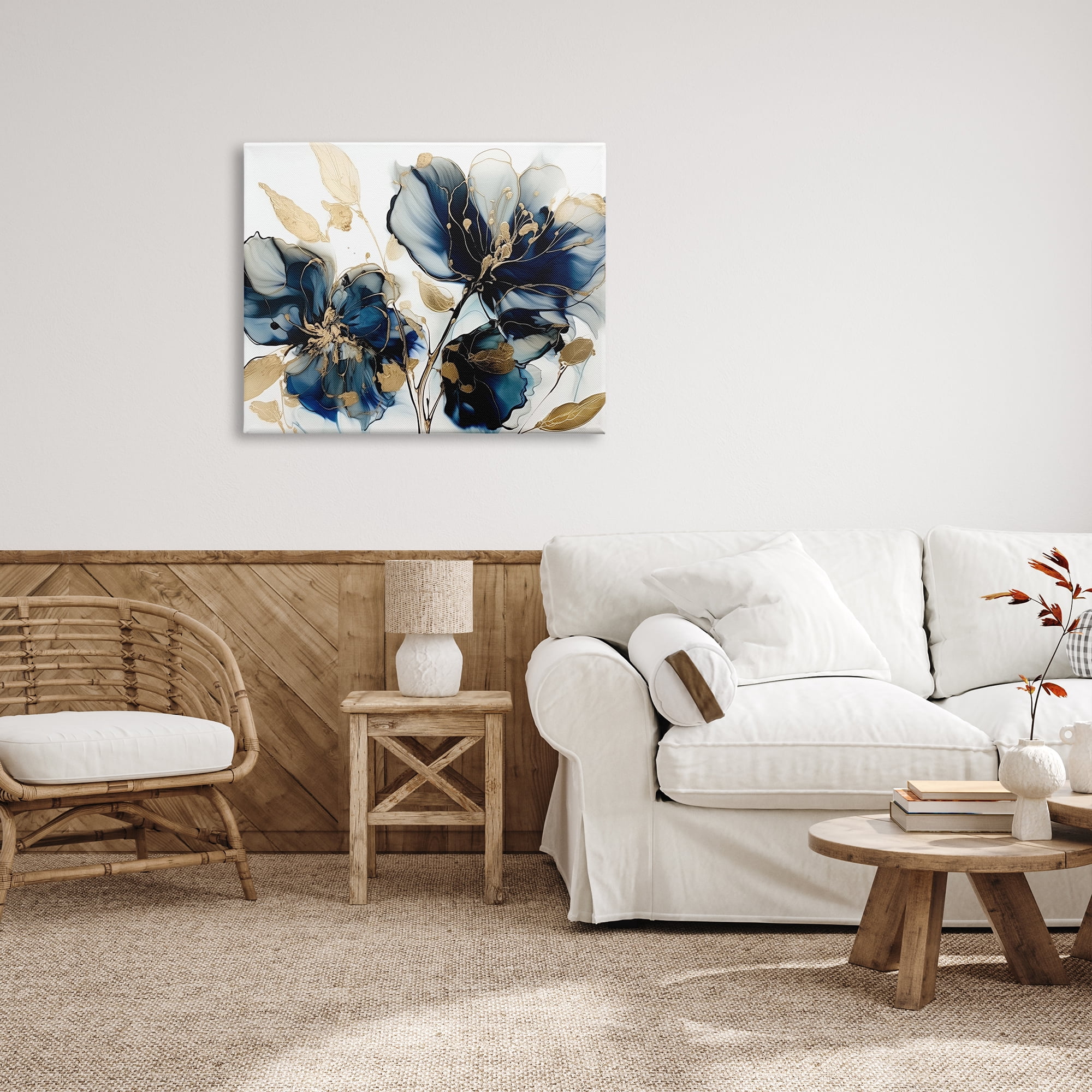 Stupell Industries Blue Modern Flowers Botanical & Floral Painting Gallery Wrapped Canvas Print Wall Art, 40 x 30