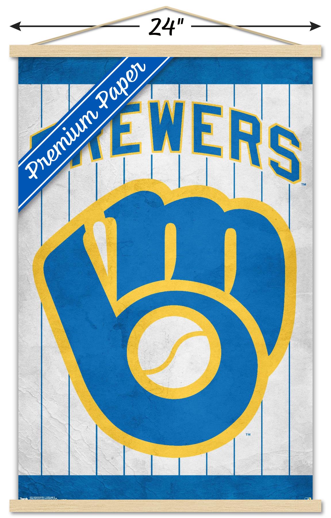 MLB Milwaukee Brewers - Retro Logo Wall Poster with Wooden Magnetic Frame, 22.375" x 34"