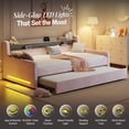 thumbnail image 4 of Merluxy Twin Daybed with Trundle, Upholstered Day Bed with Storage Headboard & Charging Station, LED Bed Frame for Bedroom/Guest Room, Velvet Pink, 4 of 10
