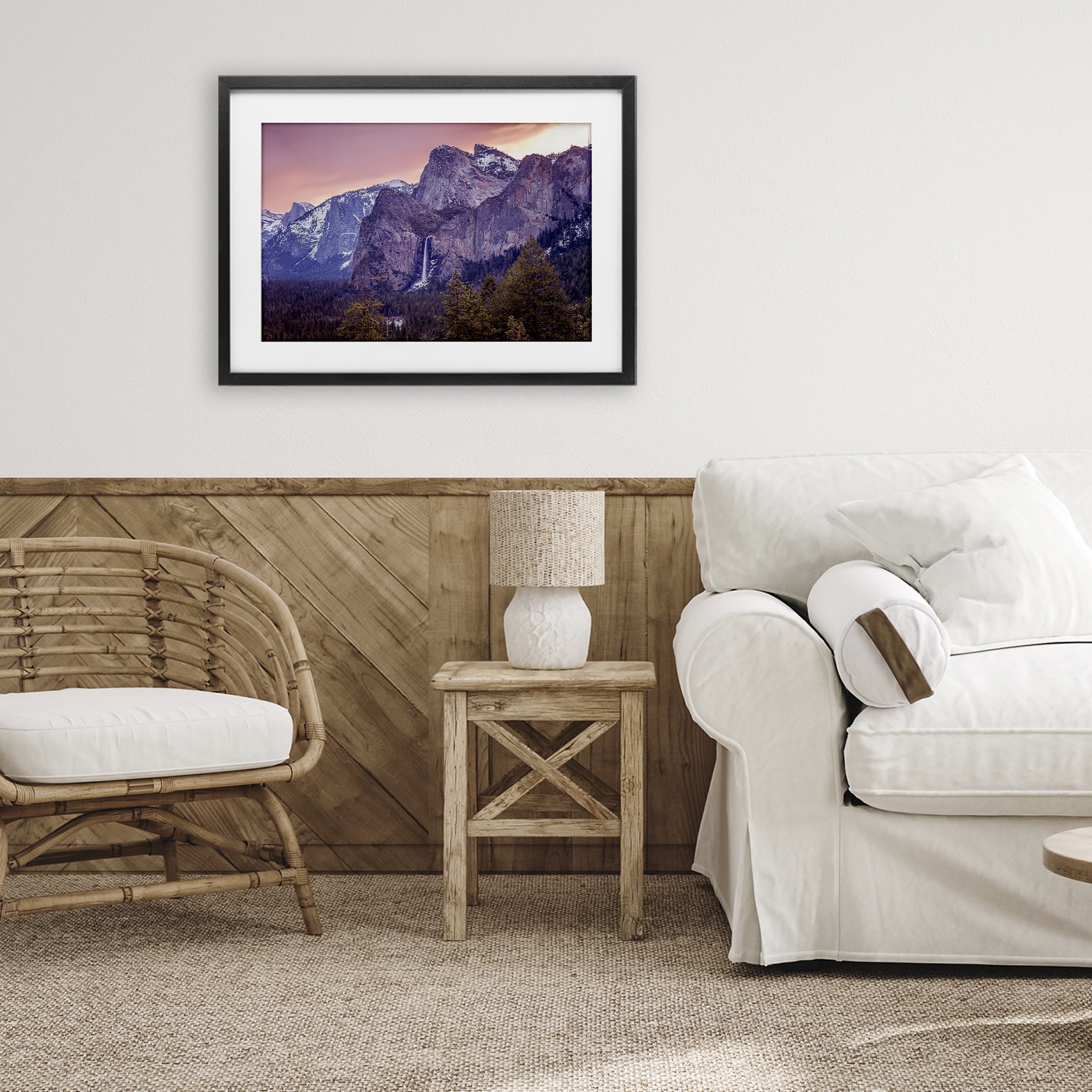Stupell Industries Majestic Mountain Waterfall Sunset Black Framed Print Under Glass, design by Shelley Carlisle