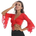 thumbnail image 5 of Miutii Women's Belly Dance Yoga Top Costume Flare Sleeve Bell Bead Tassel Shawl Crop Tops Cardigan Red 3XL, 5 of 9