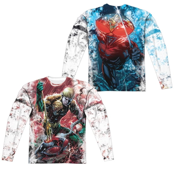 Jla - Aquaman Vs Manta (Front/Back Print) - Regular Fit Long Sleeve Shirt - XXX-Large