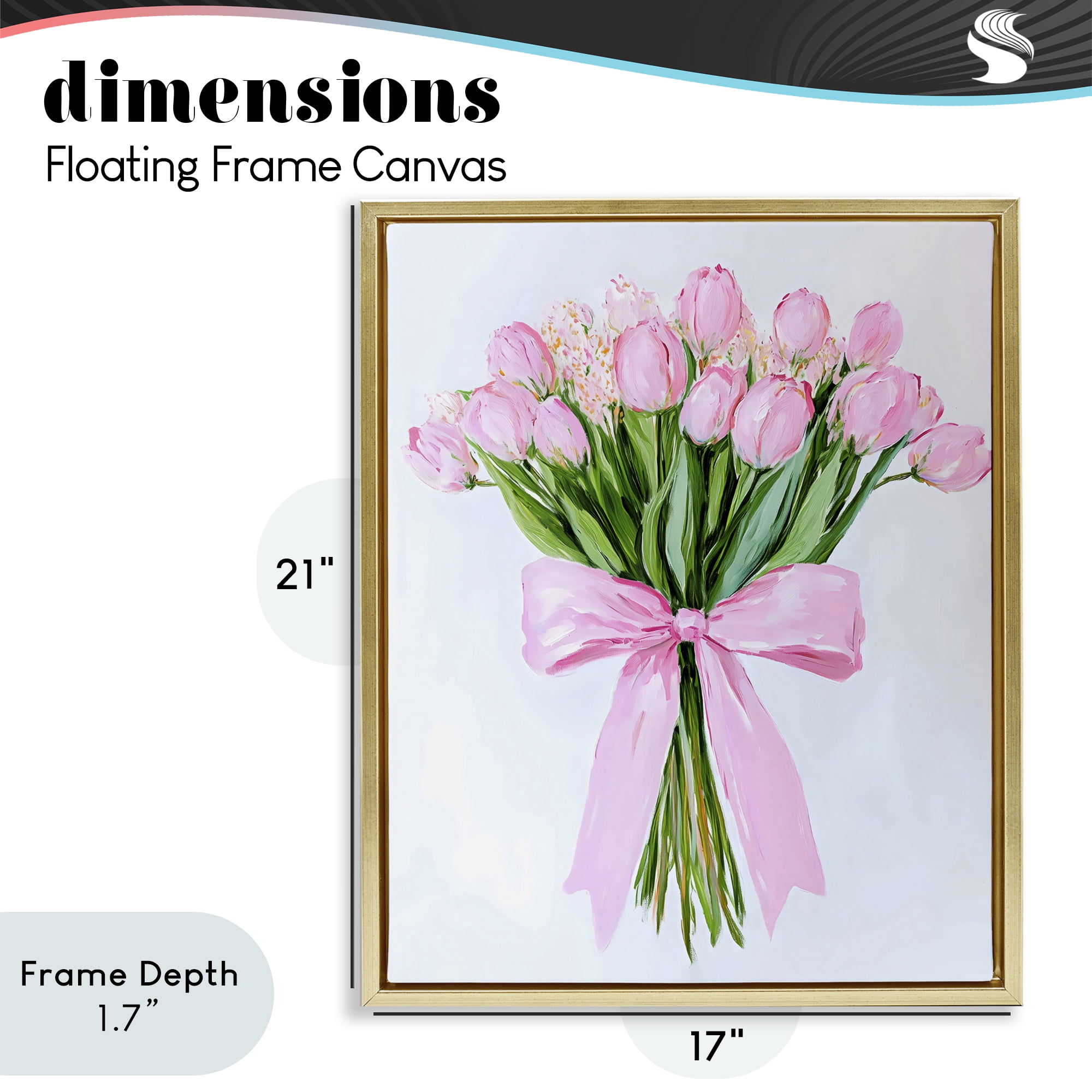 Stupell Industries Soft Pink Tulips with Ribbon Gold Framed Floater Canvas Wall Art, design by The Prints Vibe