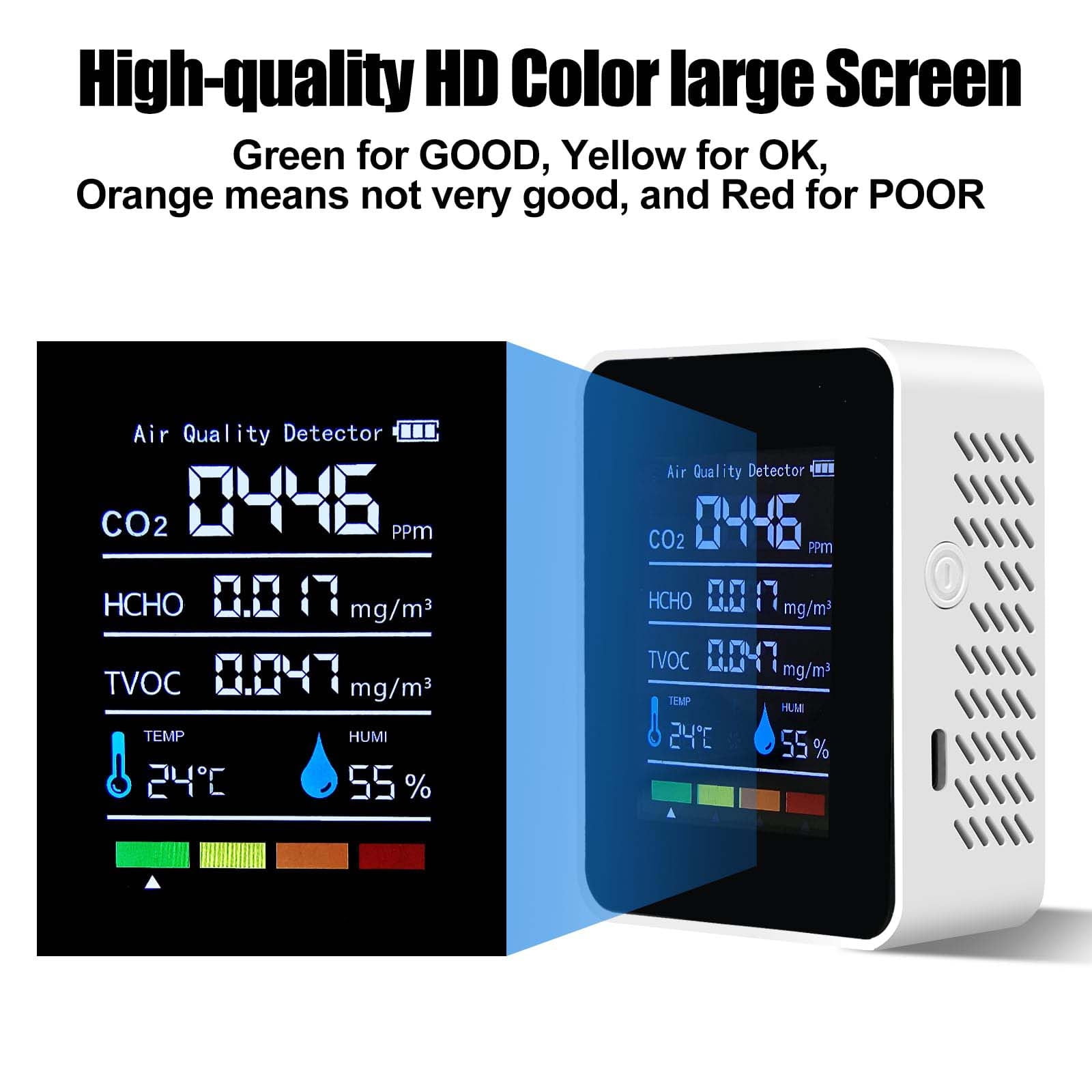 Camnix 5 In 1 Quality Monitor Indoor Detector HCHO TVOC Tester With Temperature And Humidity Sensor Rechargeable LED Display Quality