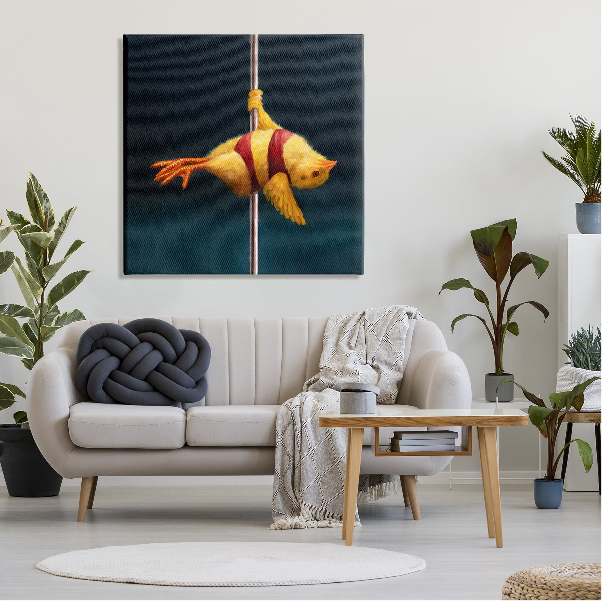 Stupell Industries Pole Dancing Chick Animals & Insects Painting Gallery Wrapped Canvas Art Print Wall Art, 36 x 36
