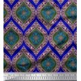 thumbnail image 1 of Soimoi Blue Japan Crepe Satin Fabric Seamless Damask Print Fabric by the Yard 42 Inch Wide, 1 of 3