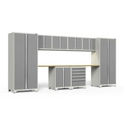NewAge Products Pro Series Platinum 10 Piece Cabinet Set, Heavy Duty 18-Gauge Steel Garage Storage System, LED Lights Included