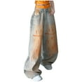 thumbnail image 2 of Delliss Kids Girls Baggy Jeans Pull On Stretchy Loose Wide Leg Orange Gradient Denim Jean Pants, 2 of 5