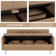 thumbnail image 4 of GAOMON Faux Leather 3-Seater Sofa with Lift-Up Storage, Hand-Stitched Cushion, and Gold Metal Legs – Elegant Modern Couch for Living Room, Office, or Apartment, Light Brown, 4 of 6