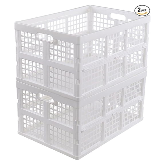 Plastic Storage Crates 2-Pack - Large Folding Collapsible Storage Containers - 42L Heavy Duty Stackable Crates for Garage, Toys, Office, Car - 19.6" x 13.66" x 10.23"