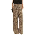 thumbnail image 2 of Leopard Dots Print Women Wide Leg Pants High Waist Belt Trousers, 2 of 5