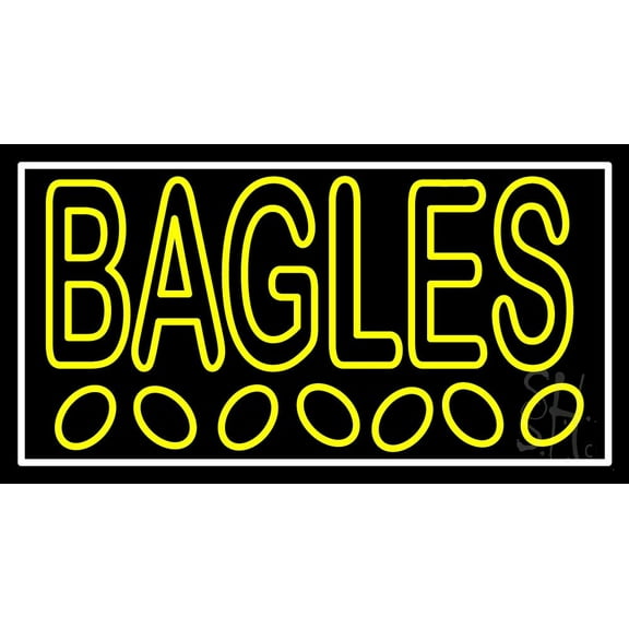 Yellow Bagels LED Neon Sign 20 x 37 - inches, Black Square Cut Acrylic Backing, with Dimmer - Bright and Premium built indoor LED Neon Sign for restaurant window and interior decor.