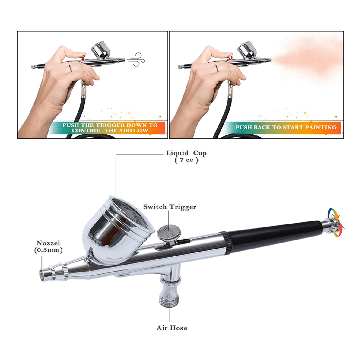 40PSI Adjustable Output Airbrush Kit Dual ActionAir Brush Compressor Kit for Painting Makeup Decoration Art Craft
