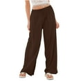 thumbnail image 3 of Women's Cotton Linen Drawstring High Waisted Pants Casual Loose Fit Wide Leg Trousers Brown,2XL, 3 of 5