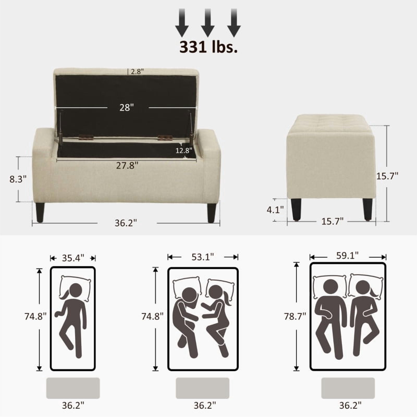 Alvantor Storage Ottoman Bench with Lift Top, Linen Upholstered Entryway Seat 36.25"x15.75"x15.75" Beige