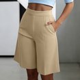 thumbnail image 4 of vigerkar High Waist Bermuda Shorts Women Knee Length Wide Leg Dressy Casual Summer Pleated Front Work Shorts with Pockets, Tailored Office & Beach Versatile (Beige, M), 4 of 7