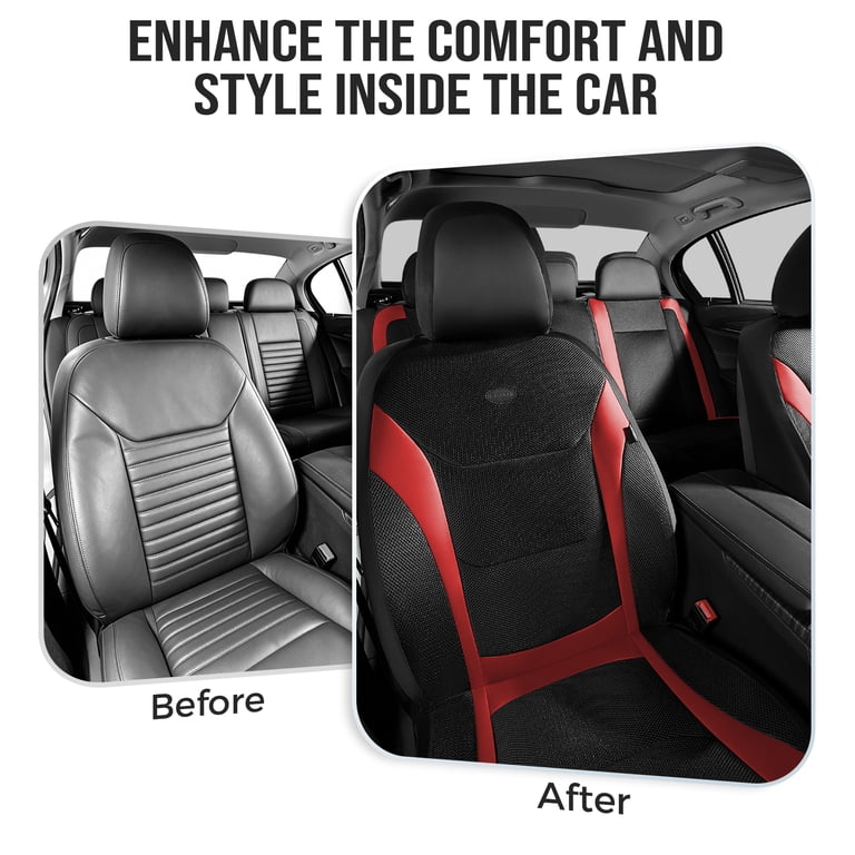 FLORICH Leather Mesh Full Set Seat Covers, Black & Red photo 7