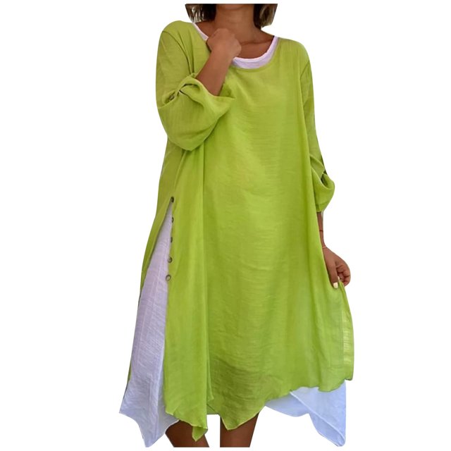 Birdeem Robe Décontractée Asymétrique à Manches Longues et Col Rond pour Femmes Printemps