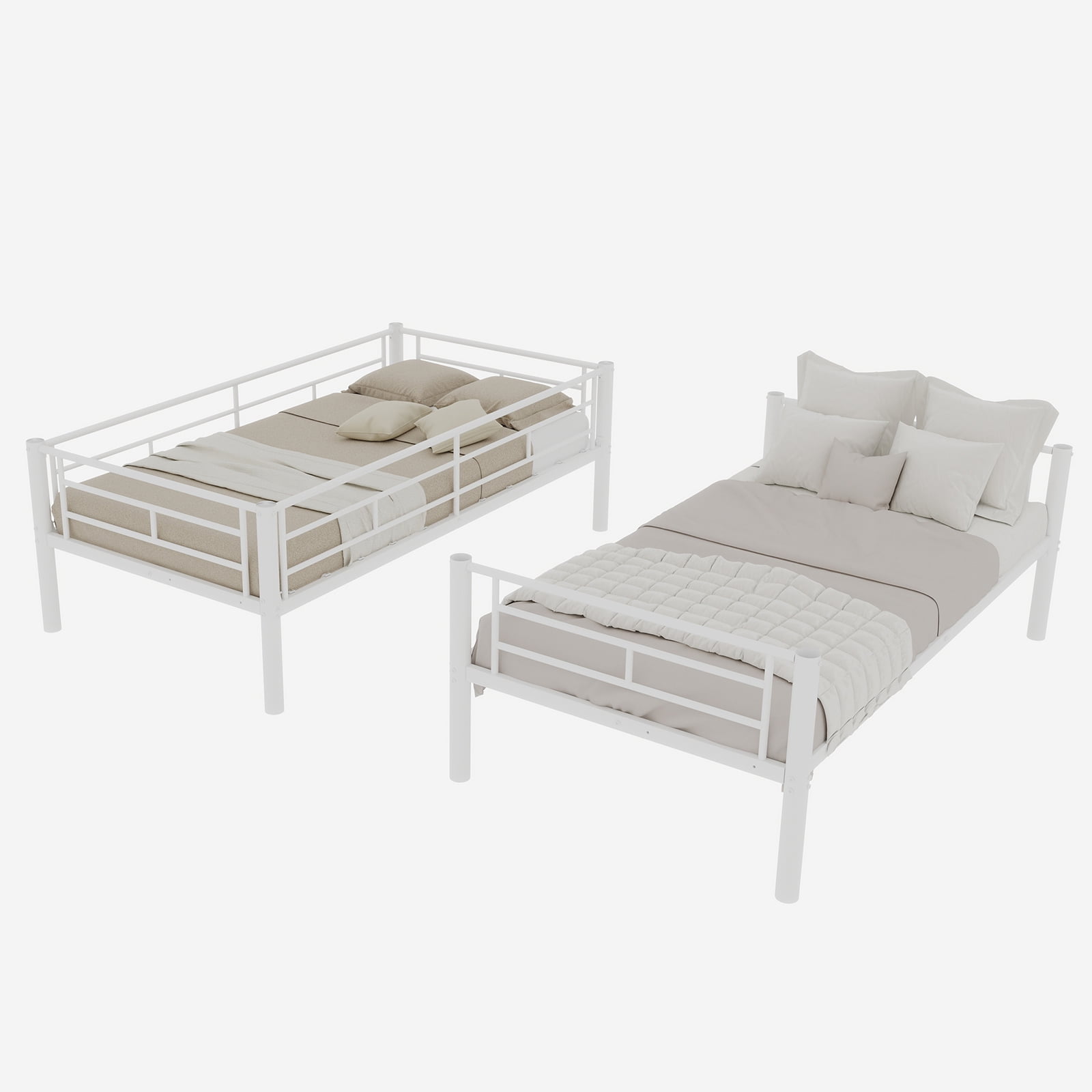 Mintazer Twin Over Twin Convertible Metal Bunk Bed, Bunk Bed Frame with Guardrails and Ladder for Kids Teens Bedroom Dorm Apartment, White