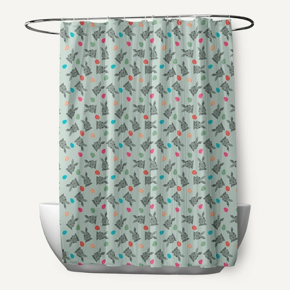 Simply Daisy 70" W x 73" L Bunnies and Eggs Polyester Shower Curtain, Breezeway Green [1 Ct]