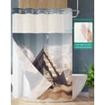 thumbnail image 2 of No Hook Shower Curtain with Snap in Liner, Egyptian Pyramid Architecture Art Patterns Hotel Shower Curtains for Bathroom, Washable Shower Curtain Liner Set with Mesh Top Window, 72"x84", 2 of 6