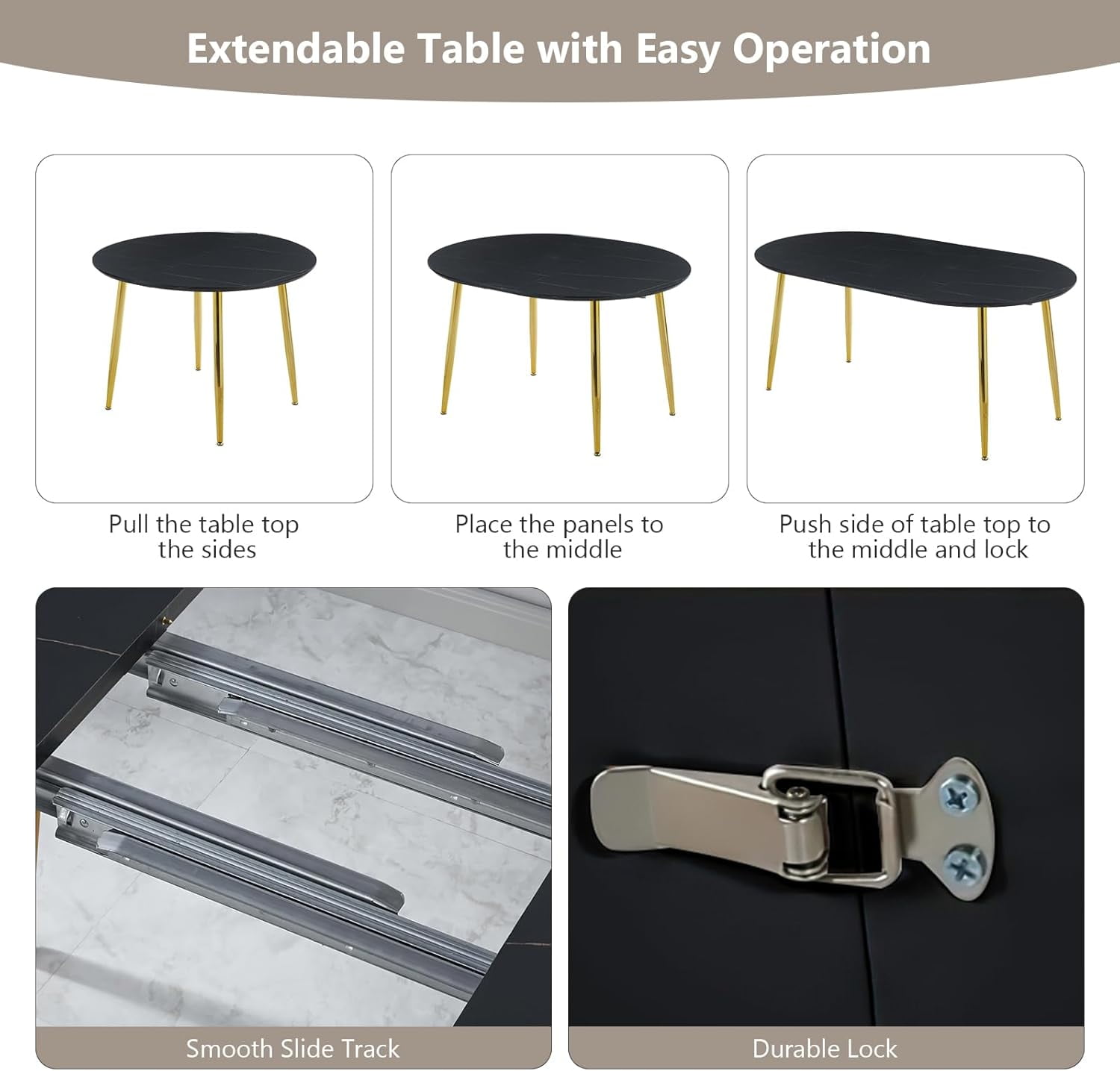 Lecut Oval Extendable Dining Room Table for 4-8 People, Extendable from 39.4" to 70.8", Modern Wooden Dining Table with MDF Tabletop and Metal Frame, Oval Kitchen Table for Home, Office