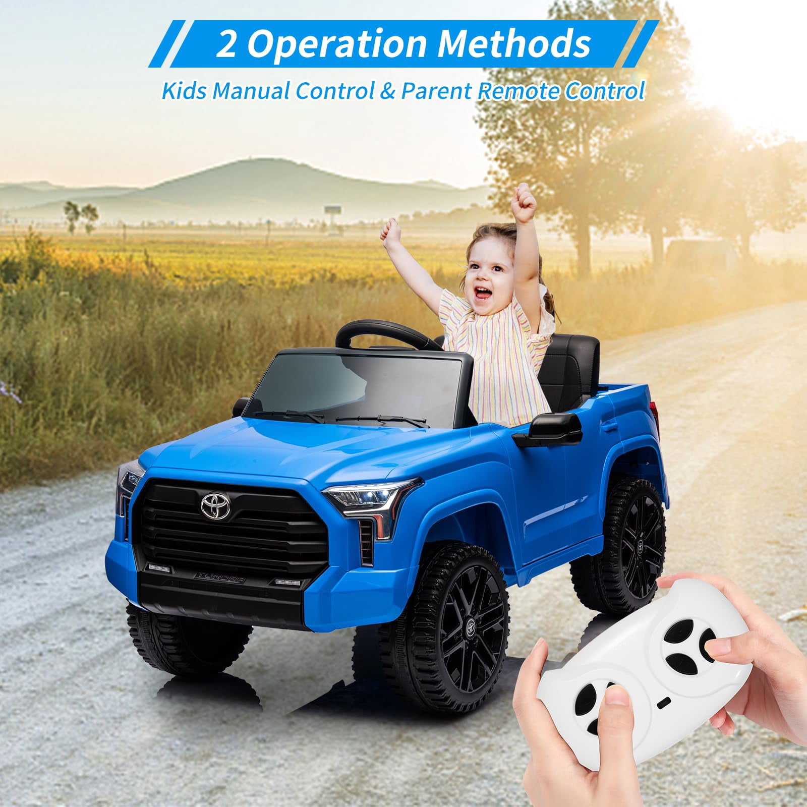 TROPOW Kids Cars Electric Ride On,12V Ride on Car for Kids,Licensed Toyota Ride on Truck,Battery Powered Electric Car with Remote Control,MP3,LED Lights,Suspension System,Double Doors,Blue