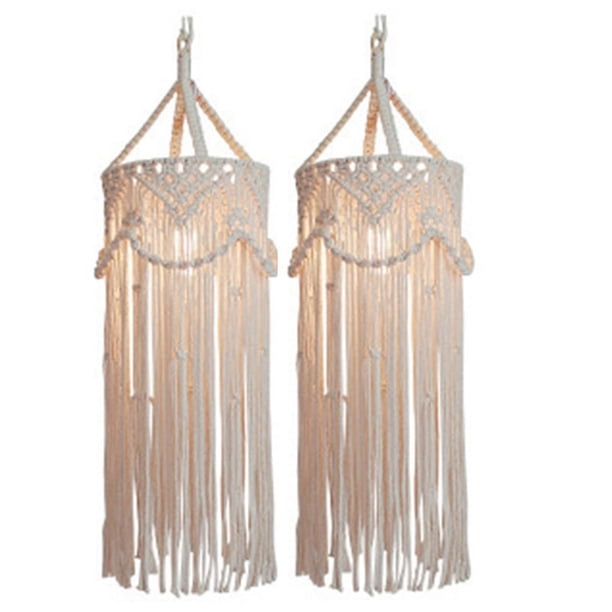 2X Candelabro Boho Decoración Tejido Una Mano Charm Macramé Colgante de Pared Litera para El Hogar Decoración del Hogar Lámpara Pantalla Mandala