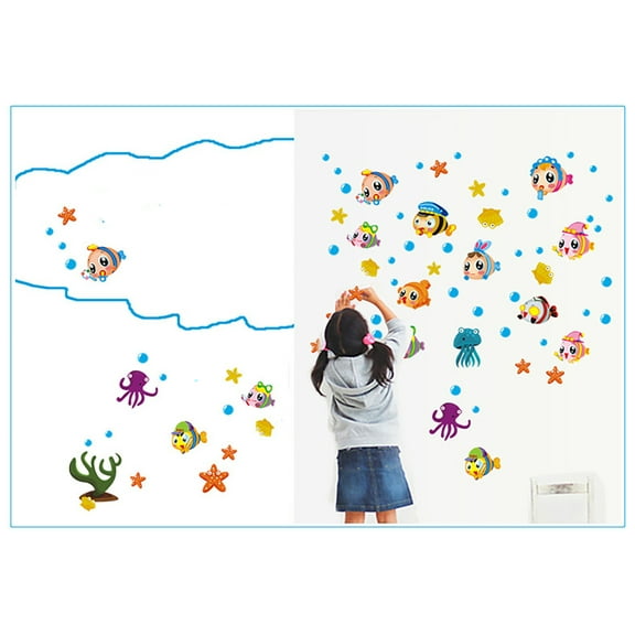 Cartoon Version of Sea World Wall Decal Sticker - DIY PVC Removable Transparent Film Self-Adhesive Mural Art Wall Decor for Living Room, Bedroom Kids Room Nursery TV Sofa Background