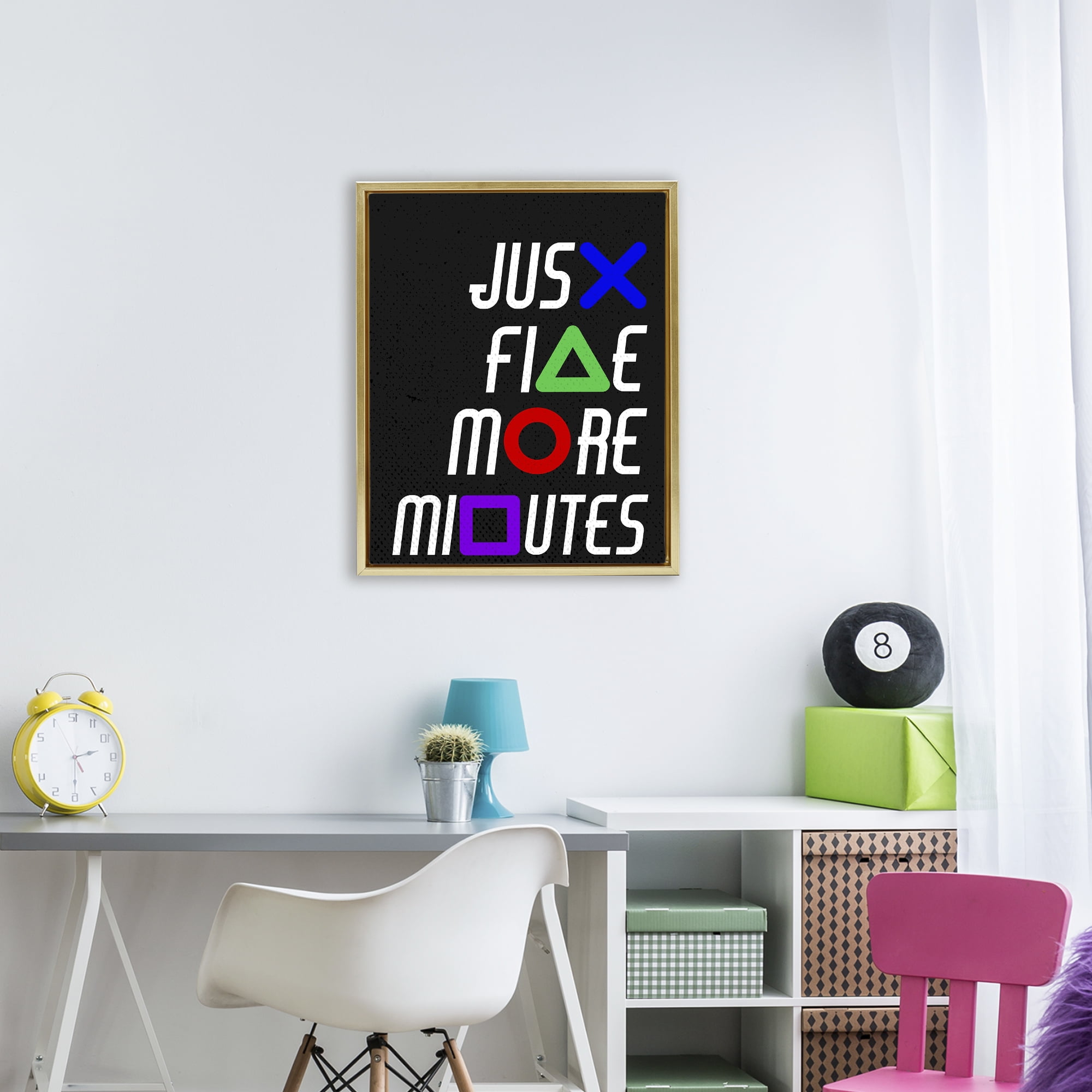 Just Five Minutes Gamer Buttons Gold Framed Floater Canvas Wall Art, design by Kim Allen