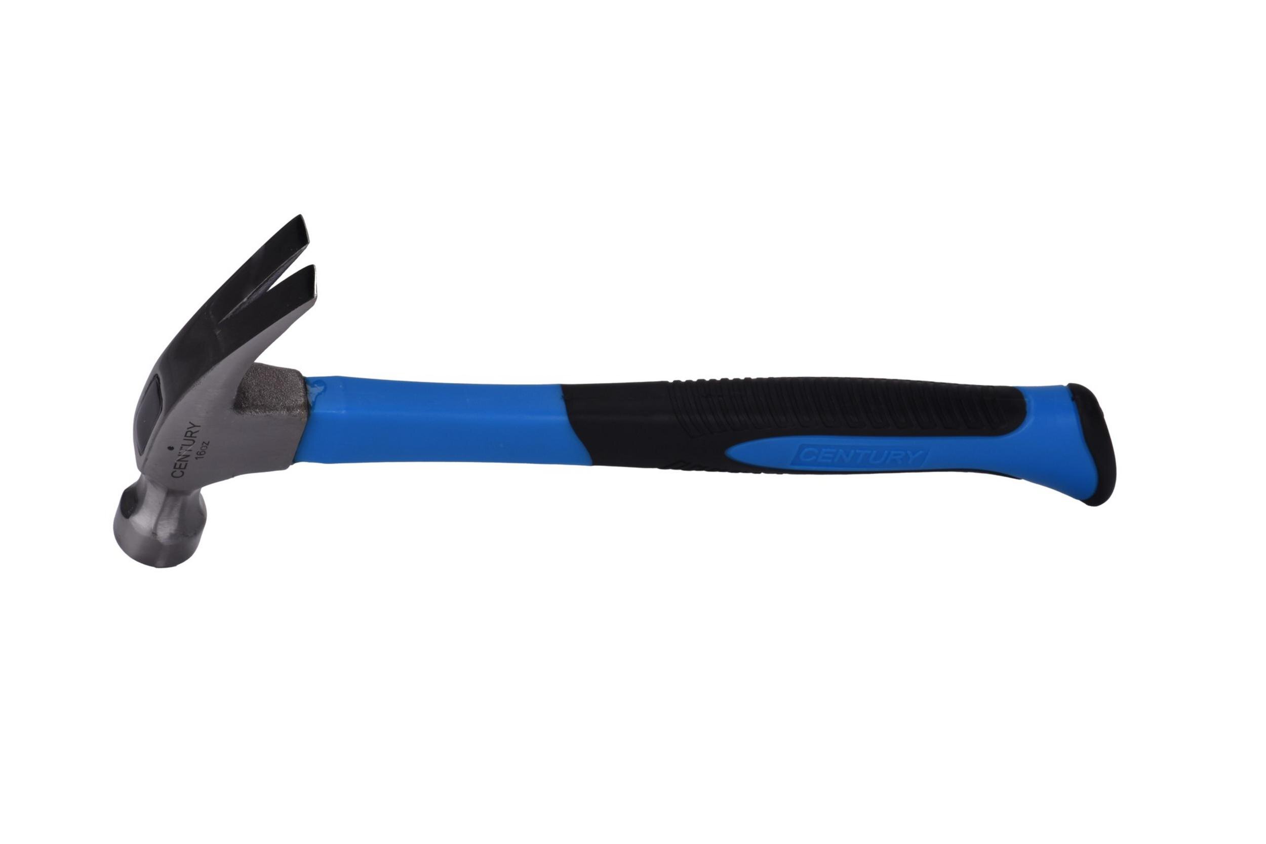 Century Drill & Tool 72244 Straight Claw Fiberglass Hammer, 16-Ounce, Blue, Black, Silver