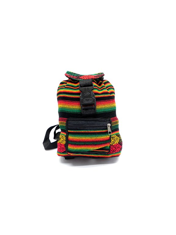 Mini Rasta Peruvian Tribal Print Striped Pattern Lightweight Drawstring Backpack Daypack - Handmade Bags Boho Accessories