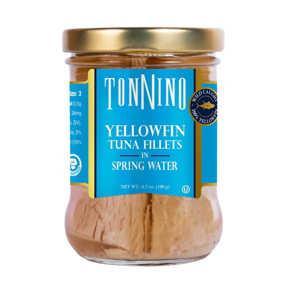 Tonnino Tuna Yellowfin Jarred Premium Tuna Fillet in Olive Oil, Wild Caught, 6.7 oz Jar, Gluten-Free